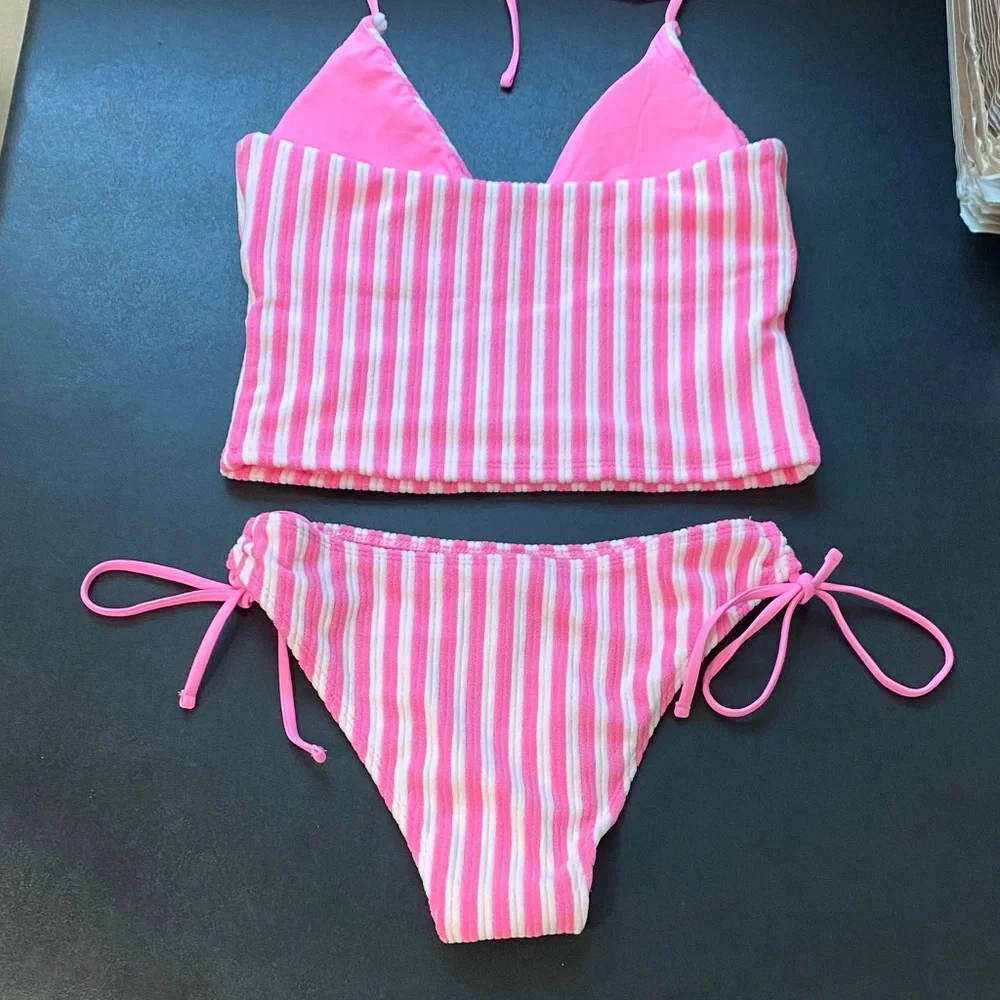 🔥Seamolly NWOT Striped Pink and White Bikini Set - Picture 4 of 5